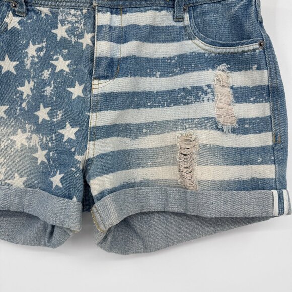 Women Juniors Jeans Shorts size 9 Seventeen American Flag Distressed Cuffed patr - Picture 3 of 10